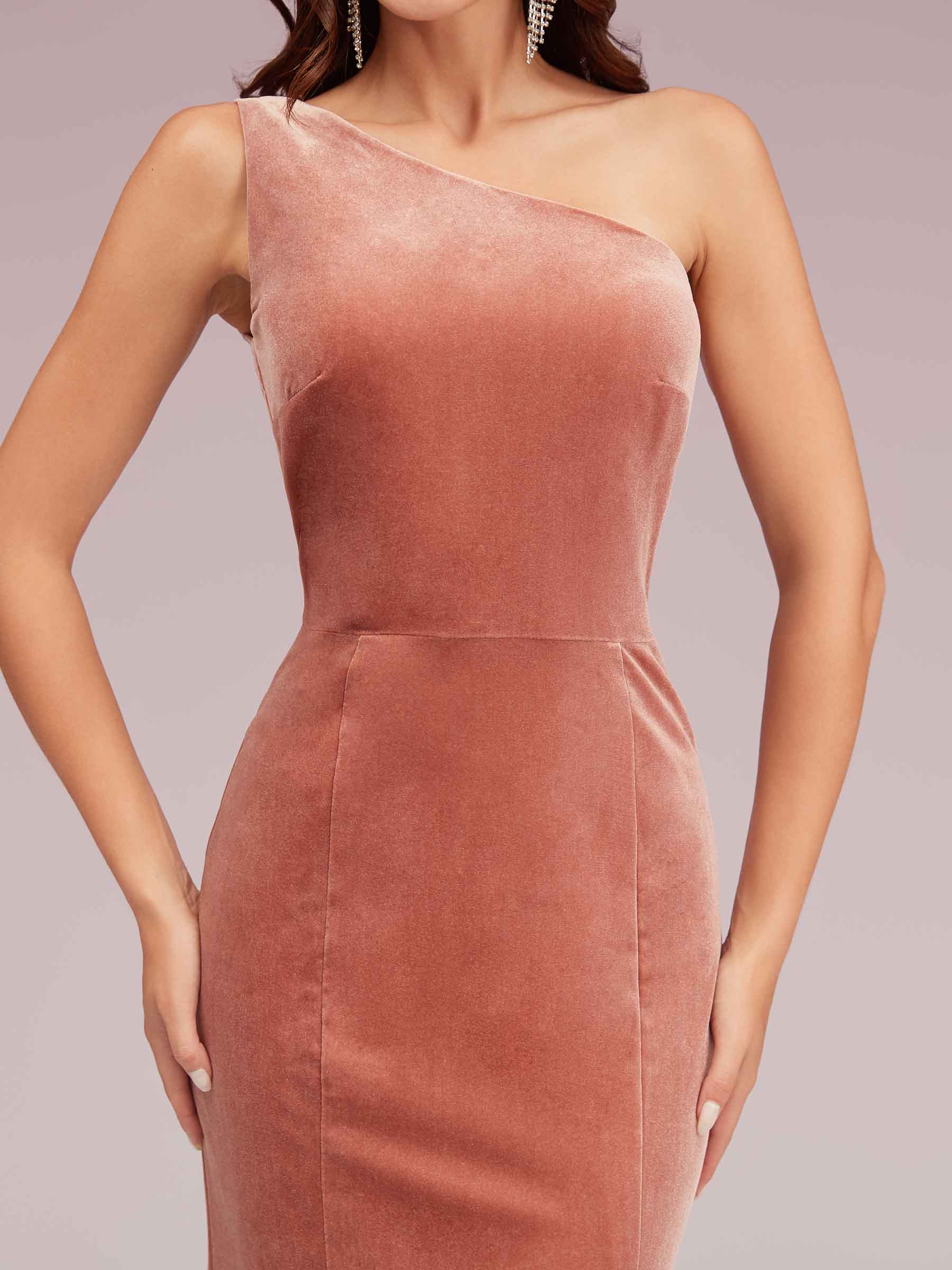 Sexy One Shoulder Long Mermaid Velvet Graduation Prom Dress Online