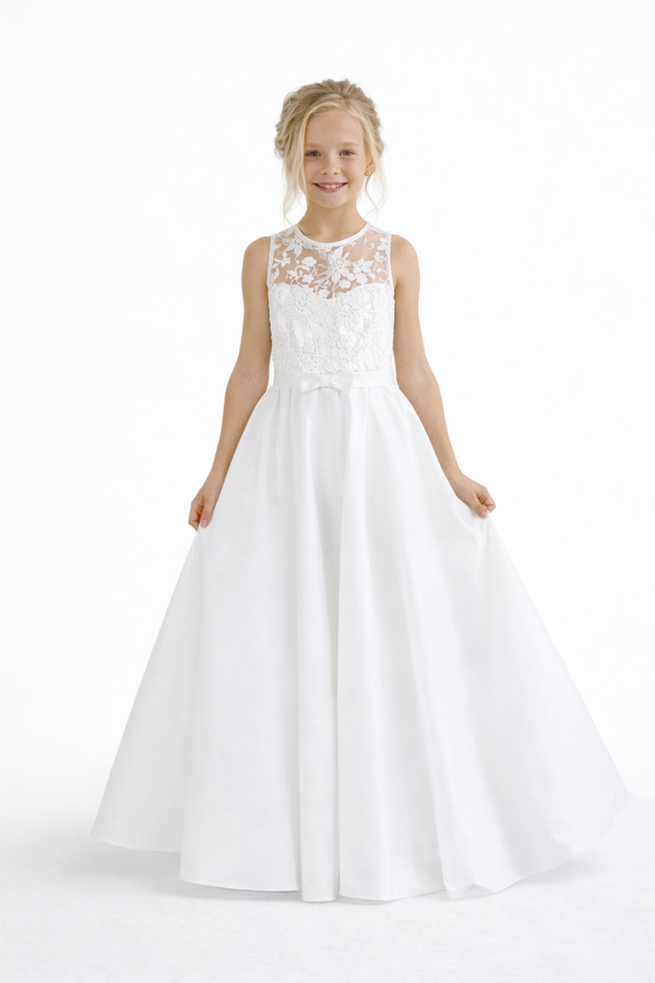 Elegant Lace Bodice Flower Girl Dress Sleeveless Ball Gown Floor Length Tulle Wedding Party