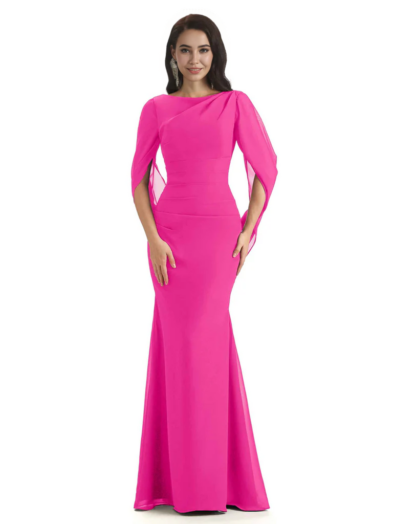 Casual Mermaid Chiffon Half Sleeves Long Mother of The Bride Dresses