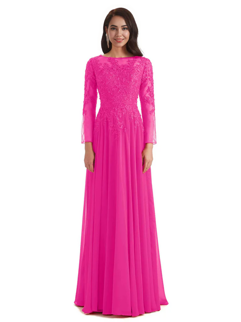 Elegant A-line Long Sleeves Lace Long Mother of The Bride Dresses