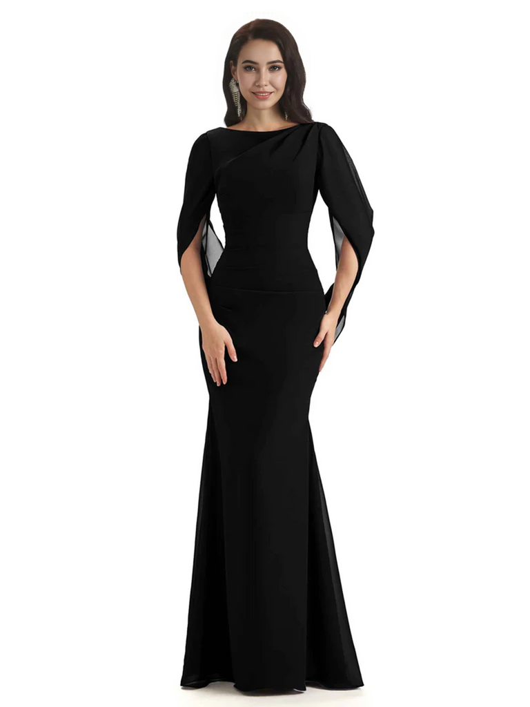 Casual Mermaid Chiffon Half Sleeves Long Mother of The Bride Dresses