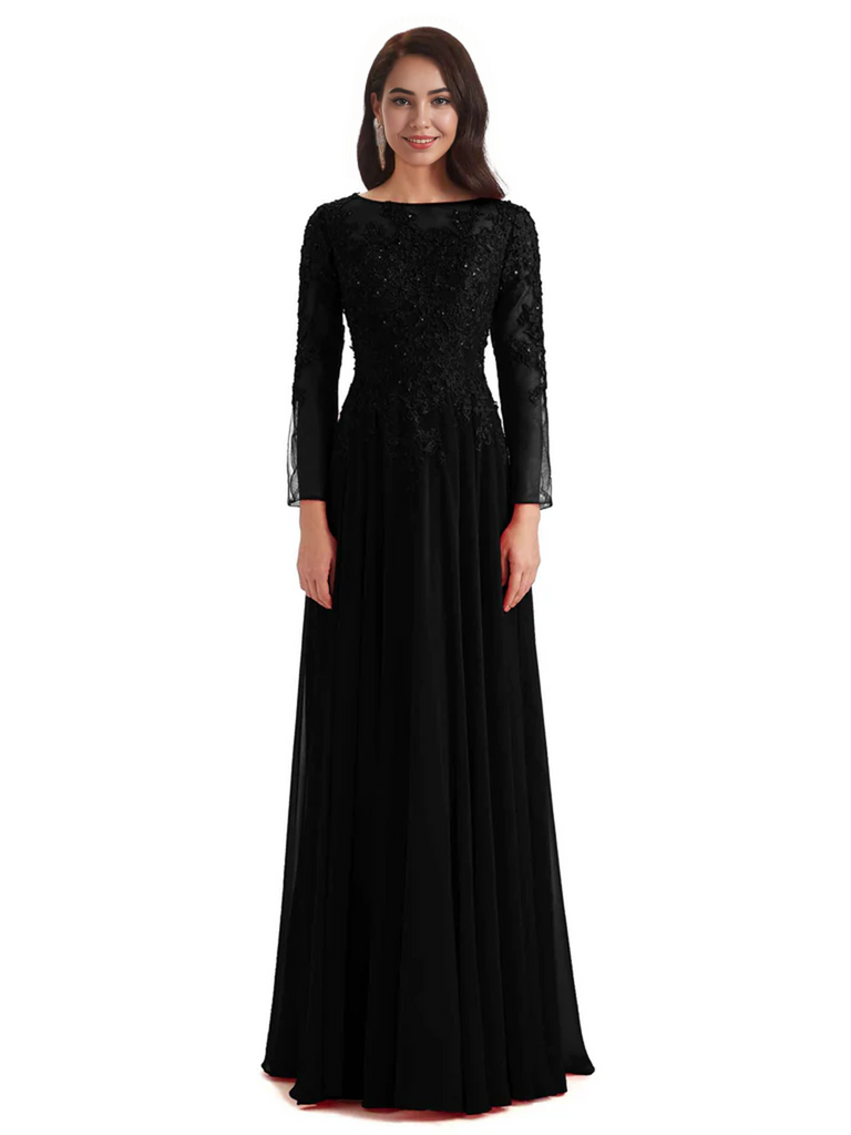 Elegant A-line Long Sleeves Lace Long Mother of The Bride Dresses
