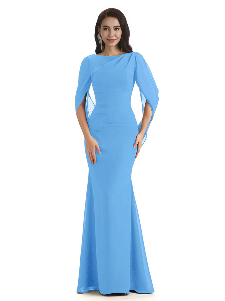 Casual Mermaid Chiffon Half Sleeves Long Mother of The Bride Dresses