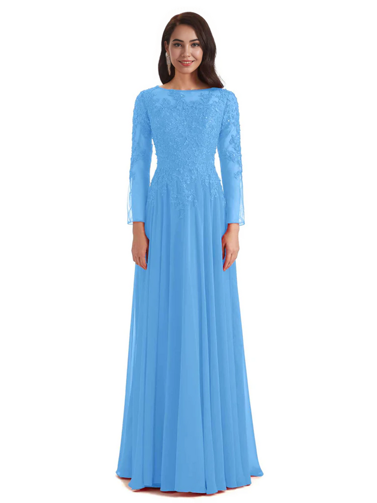 Elegant A-line Long Sleeves Lace Long Mother of The Bride Dresses