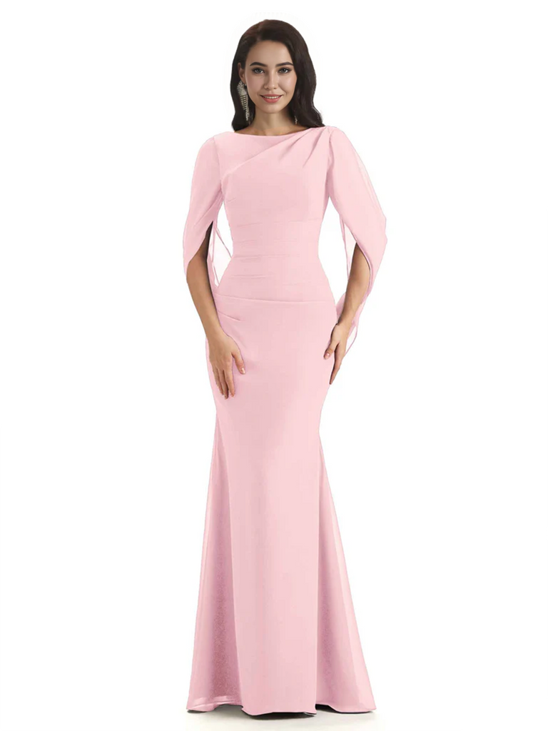 Casual Mermaid Chiffon Half Sleeves Long Mother of The Bride Dresses