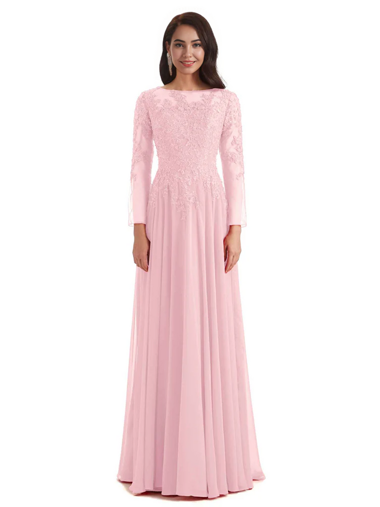 Elegant A-line Long Sleeves Lace Long Mother of The Bride Dresses