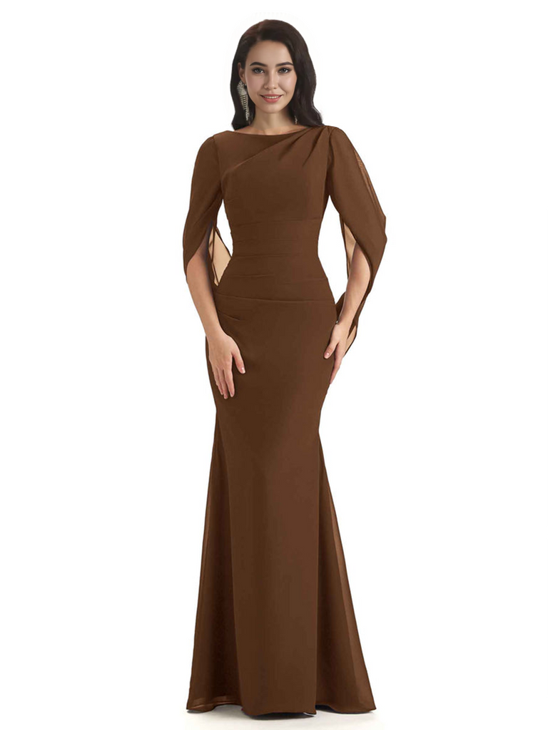 Casual Mermaid Chiffon Half Sleeves Long Mother of The Bride Dresses