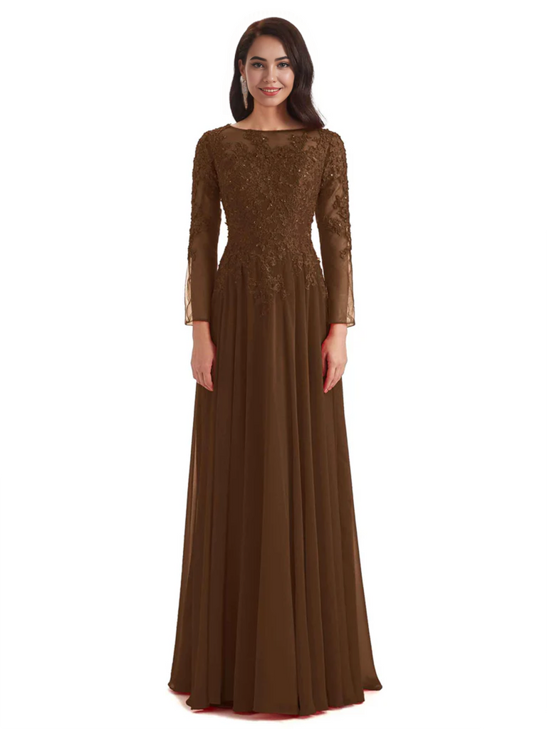 Elegant A-line Long Sleeves Lace Long Mother of The Bride Dresses