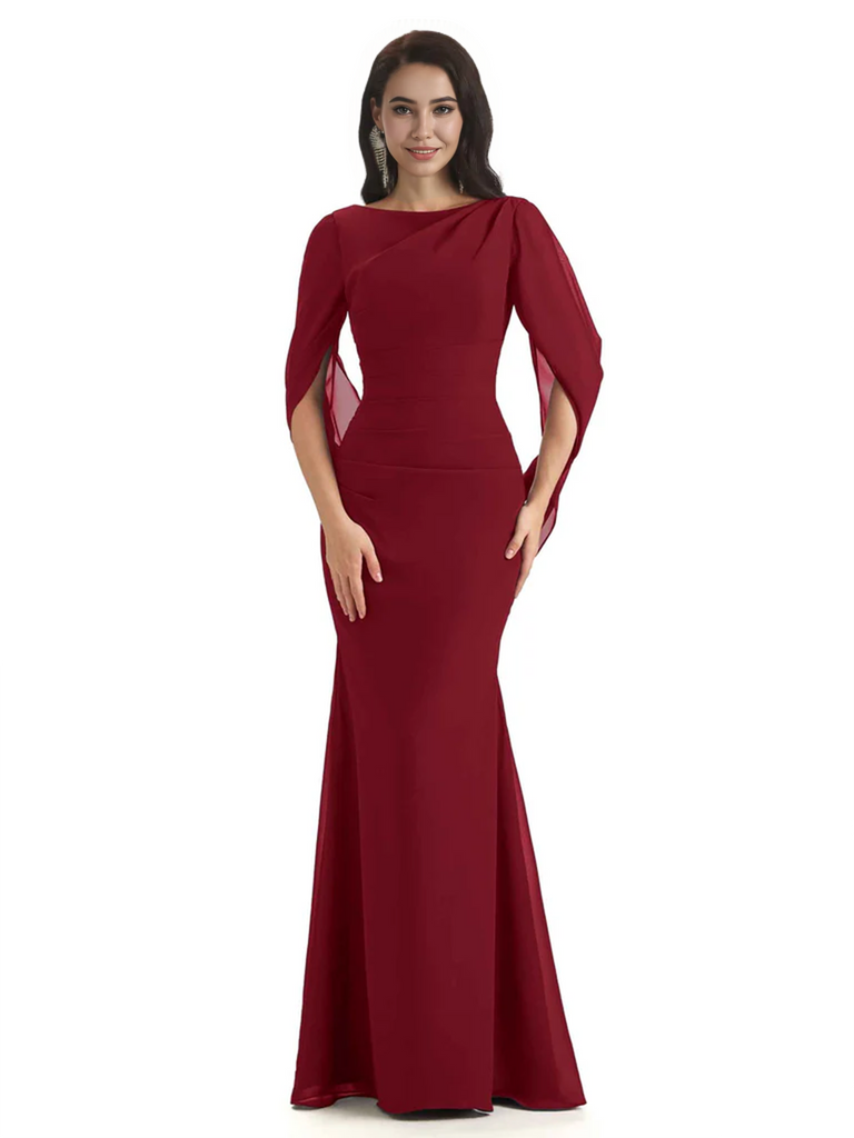 Casual Mermaid Chiffon Half Sleeves Long Mother of The Bride Dresses