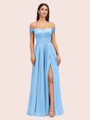 Sexy Off Shoulder Side Slit A-Line Long Soft Satin Bridesmaid Dresses Online For Sale