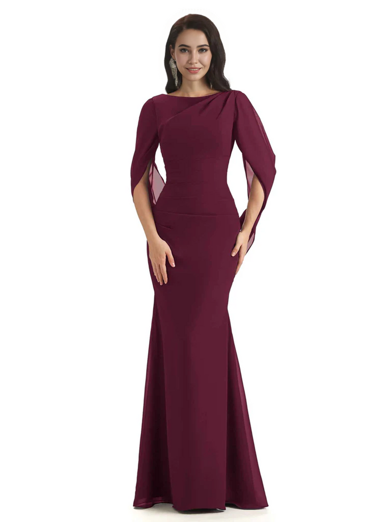 Casual Mermaid Chiffon Half Sleeves Long Mother of The Bride Dresses