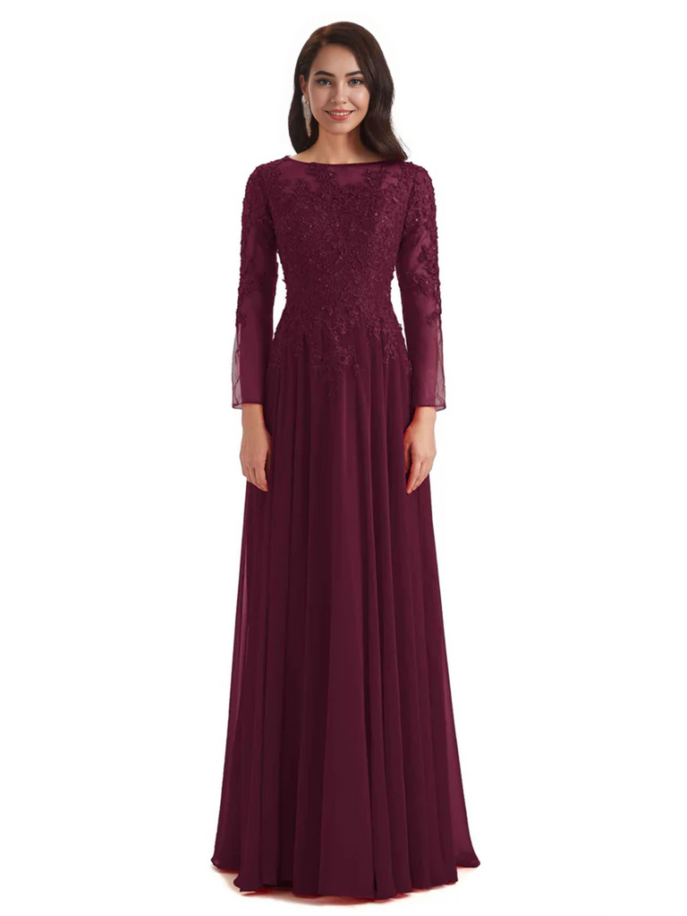 Elegant A-line Long Sleeves Lace Long Mother of The Bride Dresses