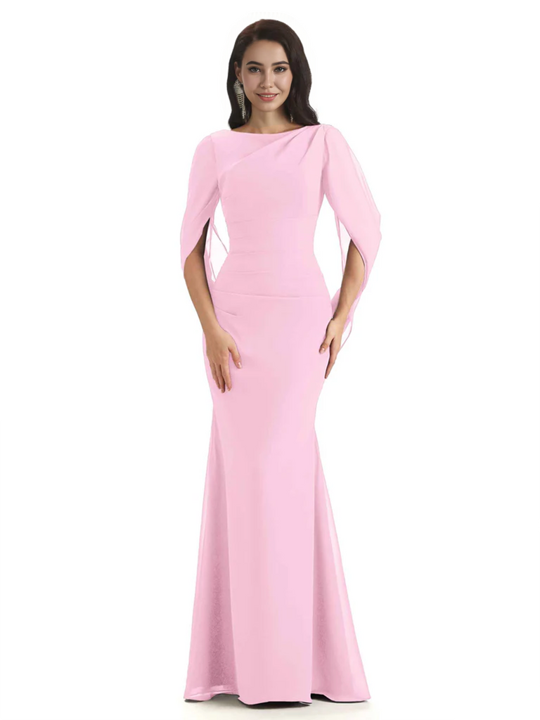 Casual Mermaid Chiffon Half Sleeves Long Mother of The Bride Dresses