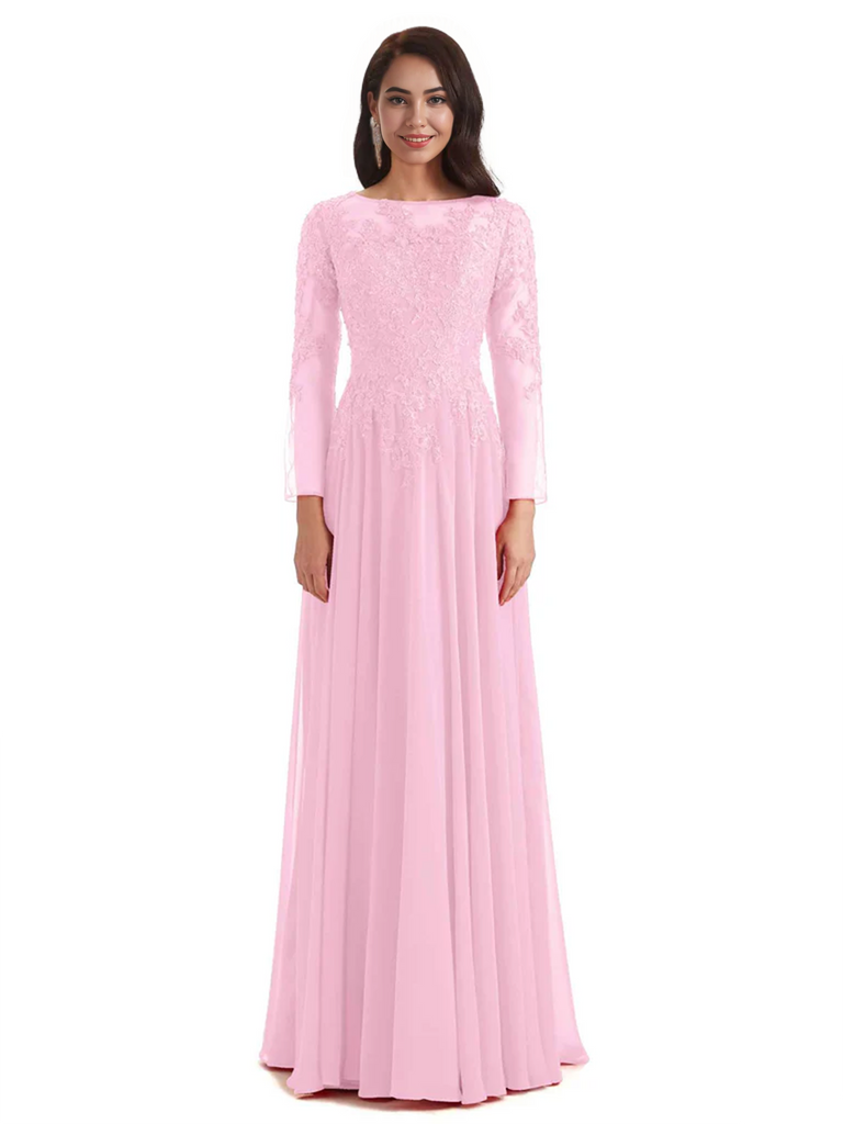 Elegant A-line Long Sleeves Lace Long Mother of The Bride Dresses