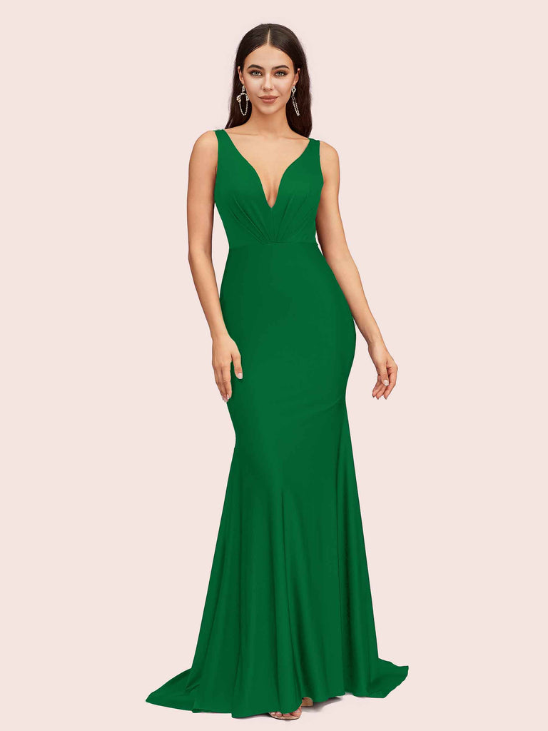 Sexy Deep V-neck Long Jersey Mermaid Bridesmaid Dresses Online Sexy Deep V-neck Long Jersey Mermaid Bridesmaid Dresses Online
