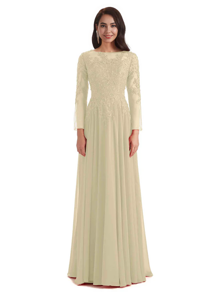 Elegant A-line Long Sleeves Lace Long Mother of The Bride Dresses