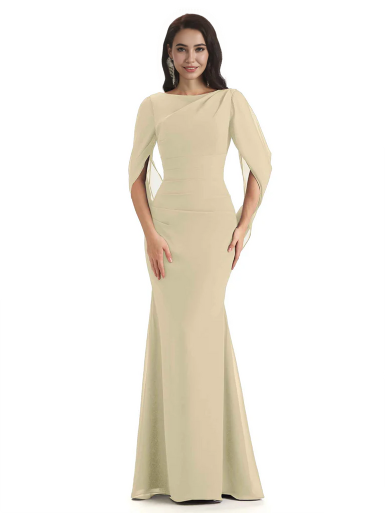 Casual Mermaid Chiffon Half Sleeves Long Mother of The Bride Dresses
