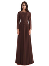 Elegant A-line Long Sleeves Lace Long Mother of The Bride Dresses