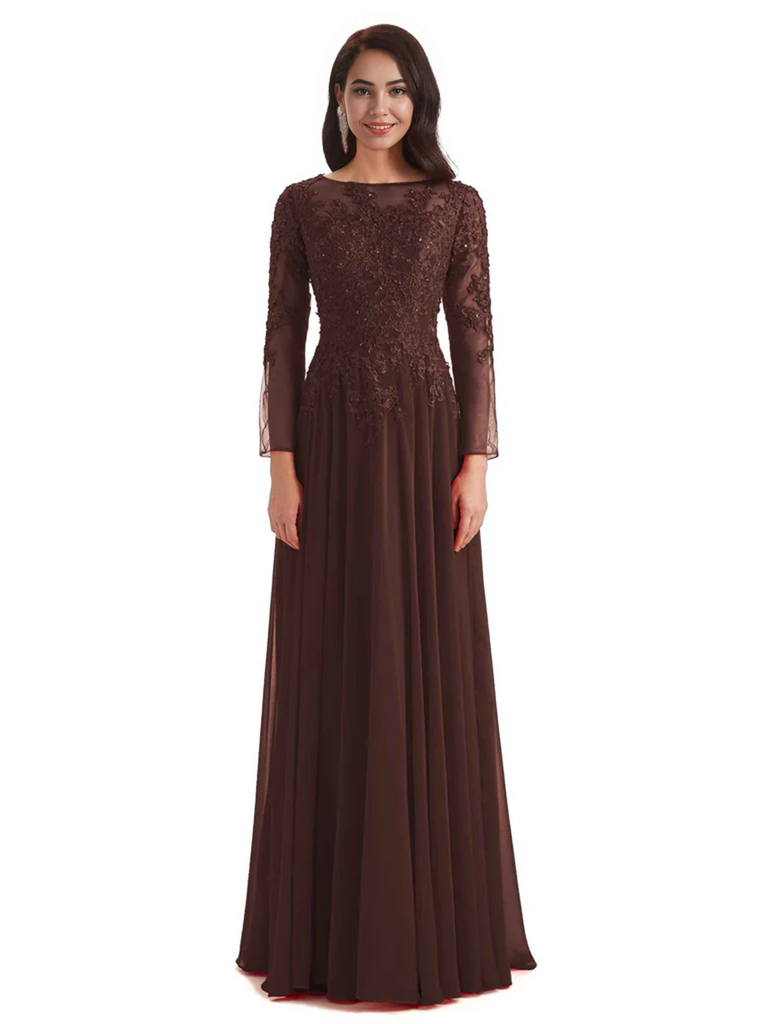 Elegant A-line Long Sleeves Lace Long Mother of The Bride Dresses