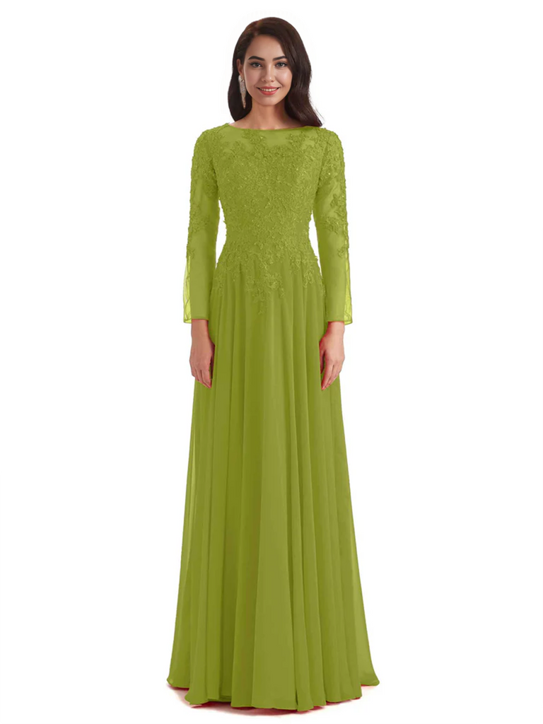 Elegant A-line Long Sleeves Lace Long Mother of The Bride Dresses