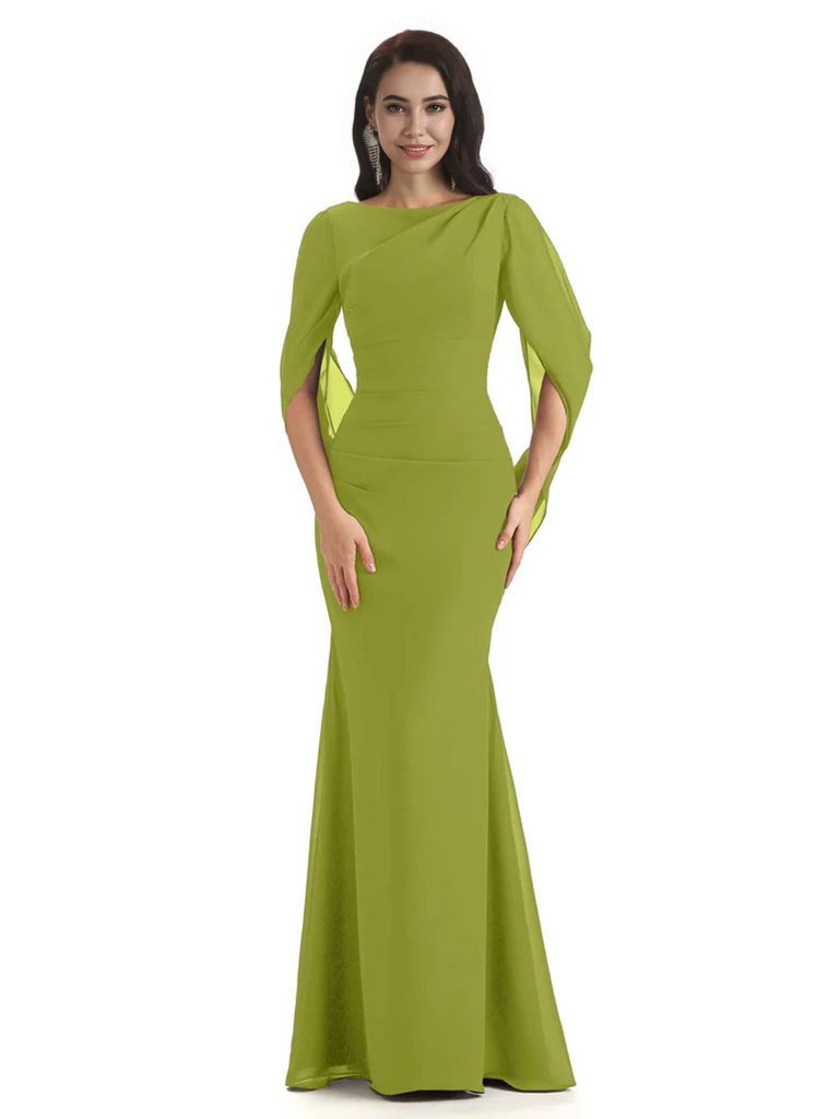 Casual Mermaid Chiffon Half Sleeves Long Mother of The Bride Dresses