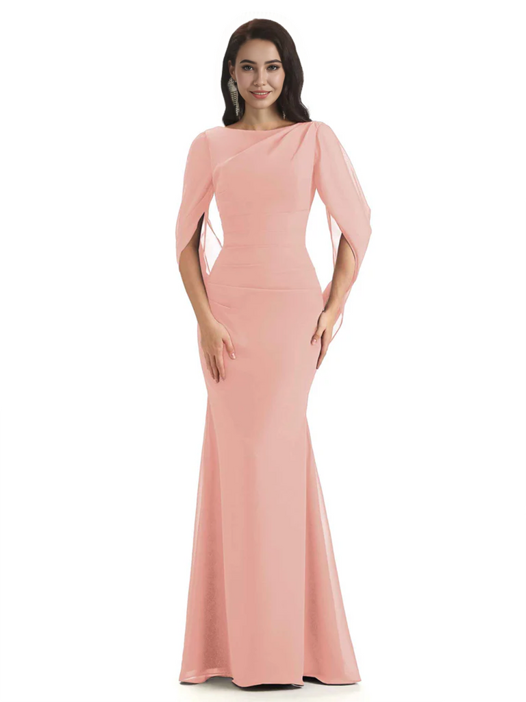 Casual Mermaid Chiffon Half Sleeves Long Mother of The Bride Dresses