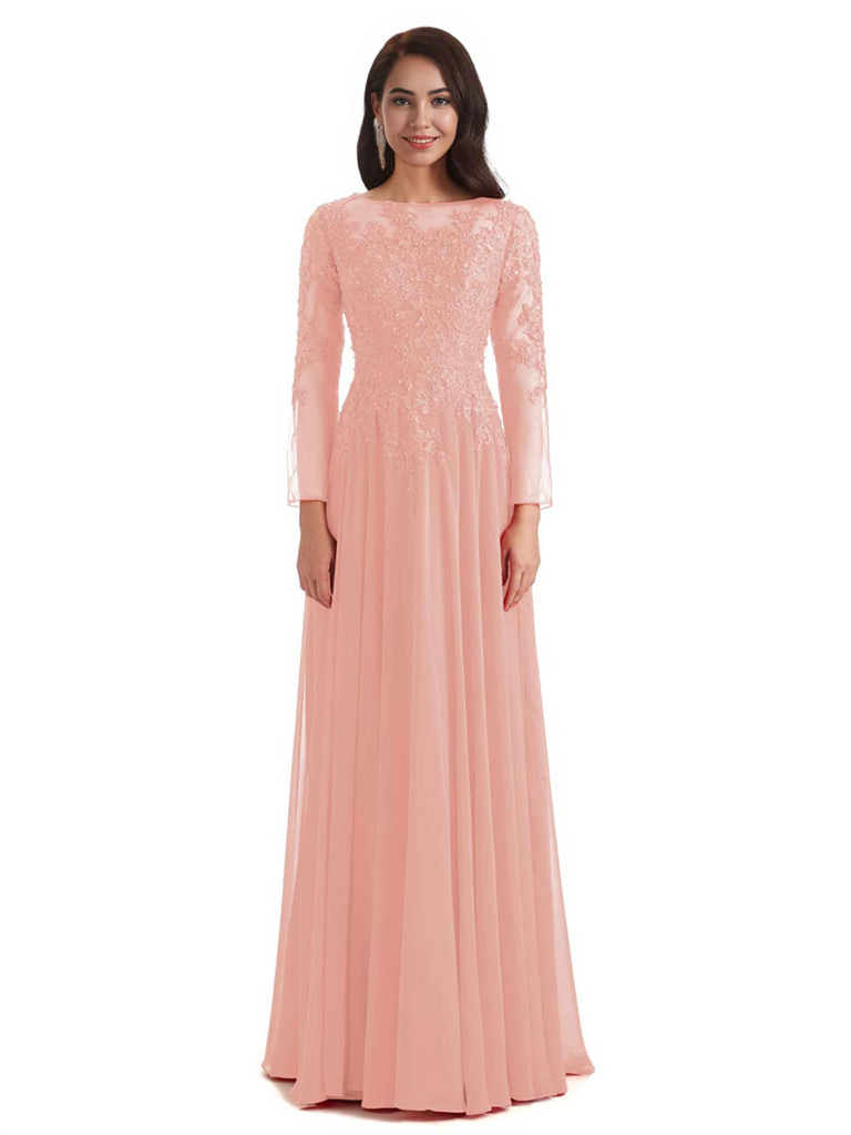 Elegant A-line Long Sleeves Lace Long Mother of The Bride Dresses