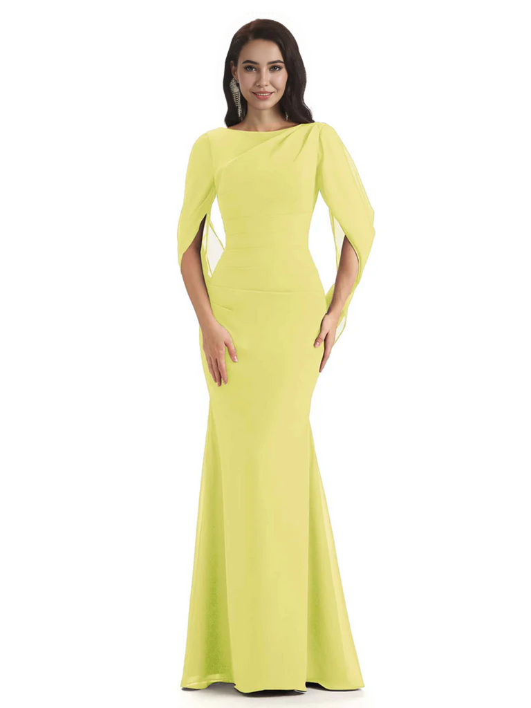 Casual Mermaid Chiffon Half Sleeves Long Mother of The Bride Dresses