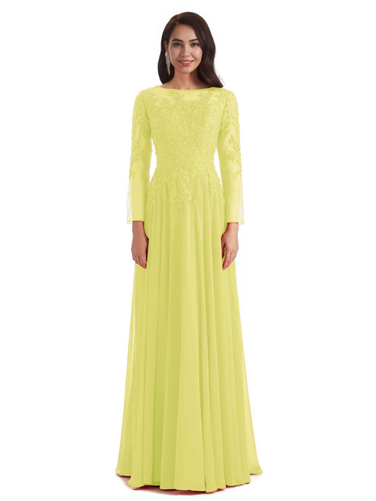 Elegant A-line Long Sleeves Lace Long Mother of The Bride Dresses