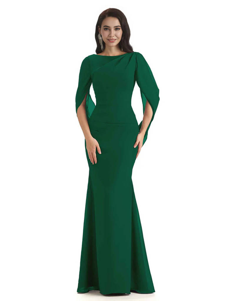 Casual Mermaid Chiffon Half Sleeves Long Mother of The Bride Dresses