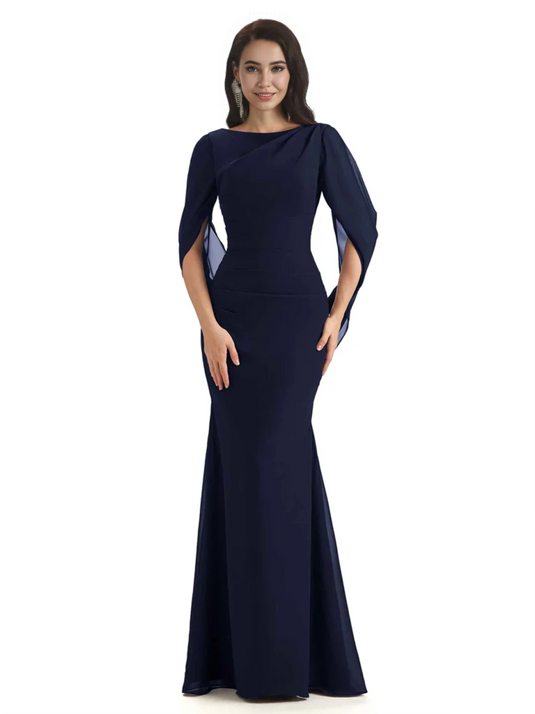 Casual Mermaid Chiffon Half Sleeves Long Mother of The Bride Dresses
