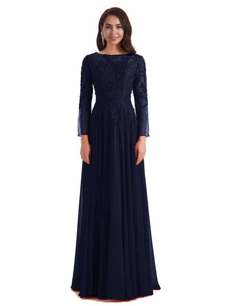 Elegant A-line Long Sleeves Lace Long Mother of The Bride Dresses