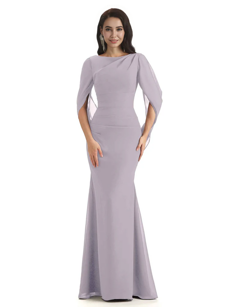 Casual Mermaid Chiffon Half Sleeves Long Mother of The Bride Dresses