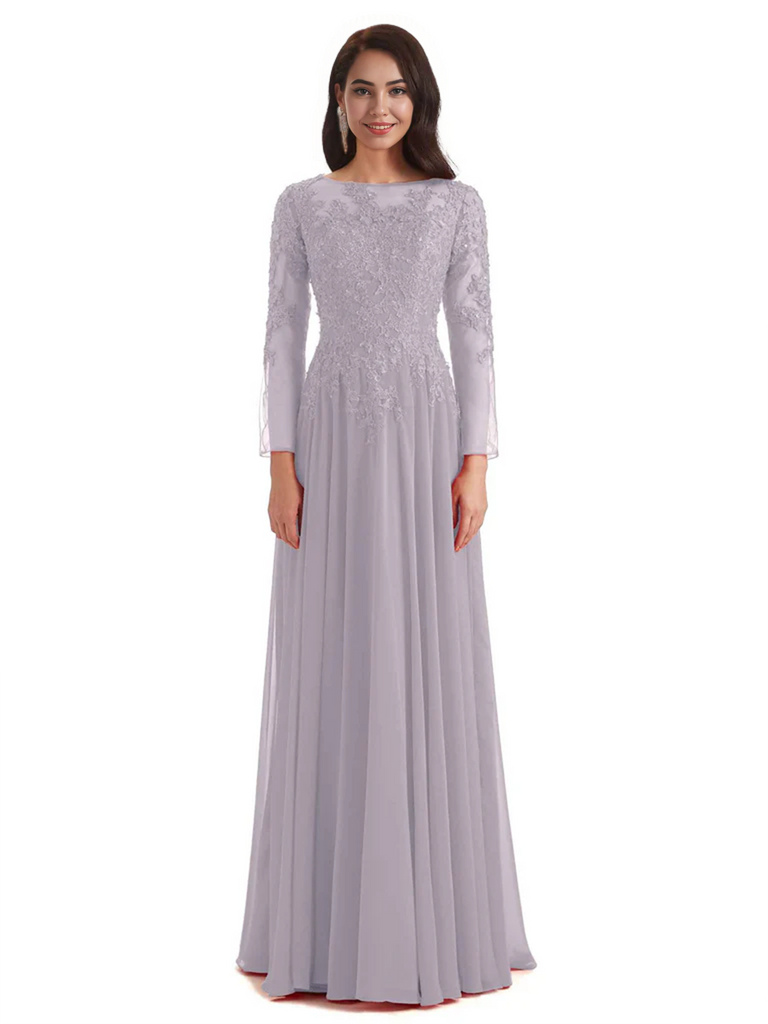Elegant A-line Long Sleeves Lace Long Mother of The Bride Dresses