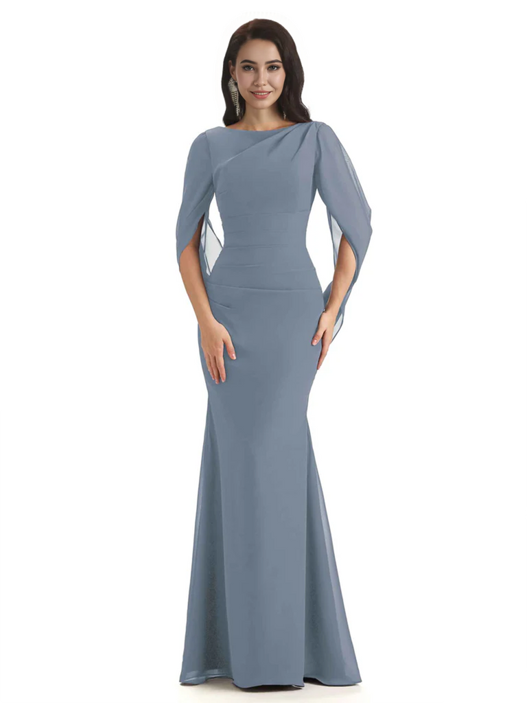 Casual Mermaid Chiffon Half Sleeves Long Mother of The Bride Dresses