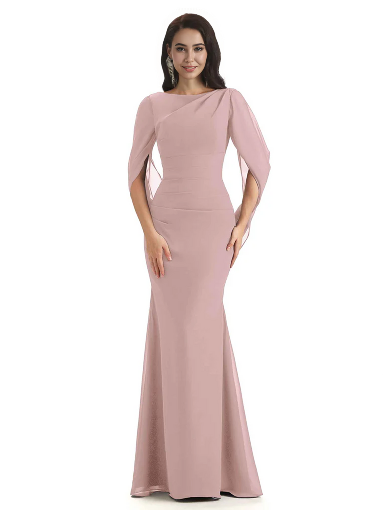 Casual Mermaid Chiffon Half Sleeves Long Mother of The Bride Dresses