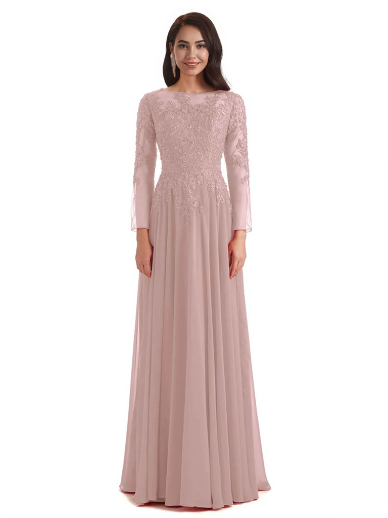 Elegant A-line Long Sleeves Lace Long Mother of The Bride Dresses