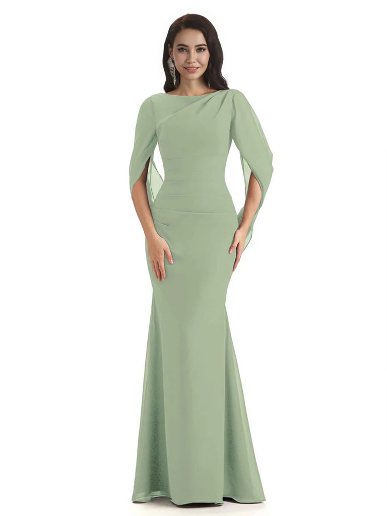 Casual Mermaid Chiffon Half Sleeves Long Mother of The Bride Dresses