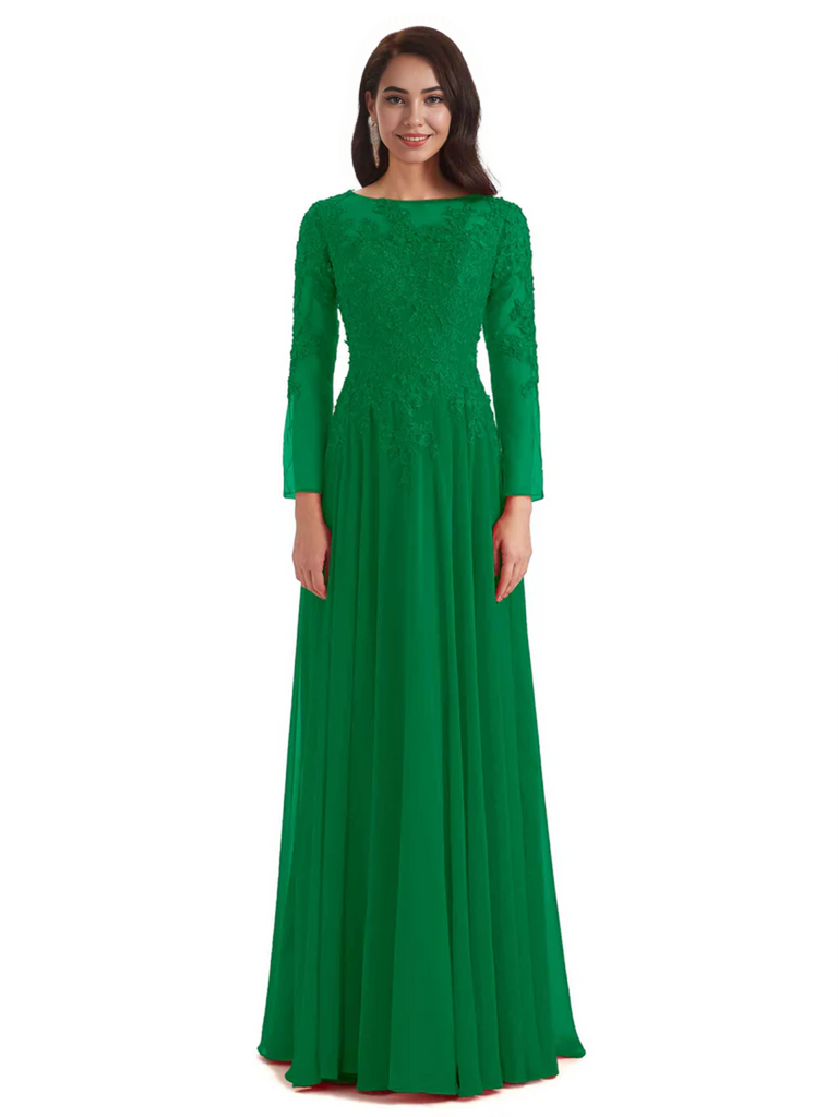 Elegant A-line Long Sleeves Lace Long Mother of The Bride Dresses
