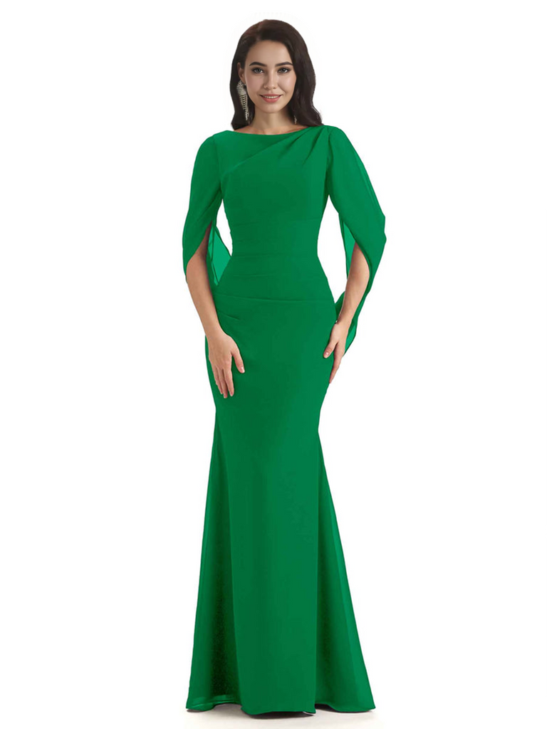 Casual Mermaid Chiffon Half Sleeves Long Mother of The Bride Dresses