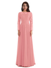 Elegant A-line Long Sleeves Lace Long Mother of The Bride Dresses