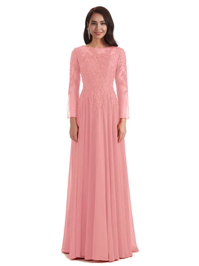 Elegant A-line Long Sleeves Lace Long Mother of The Bride Dresses