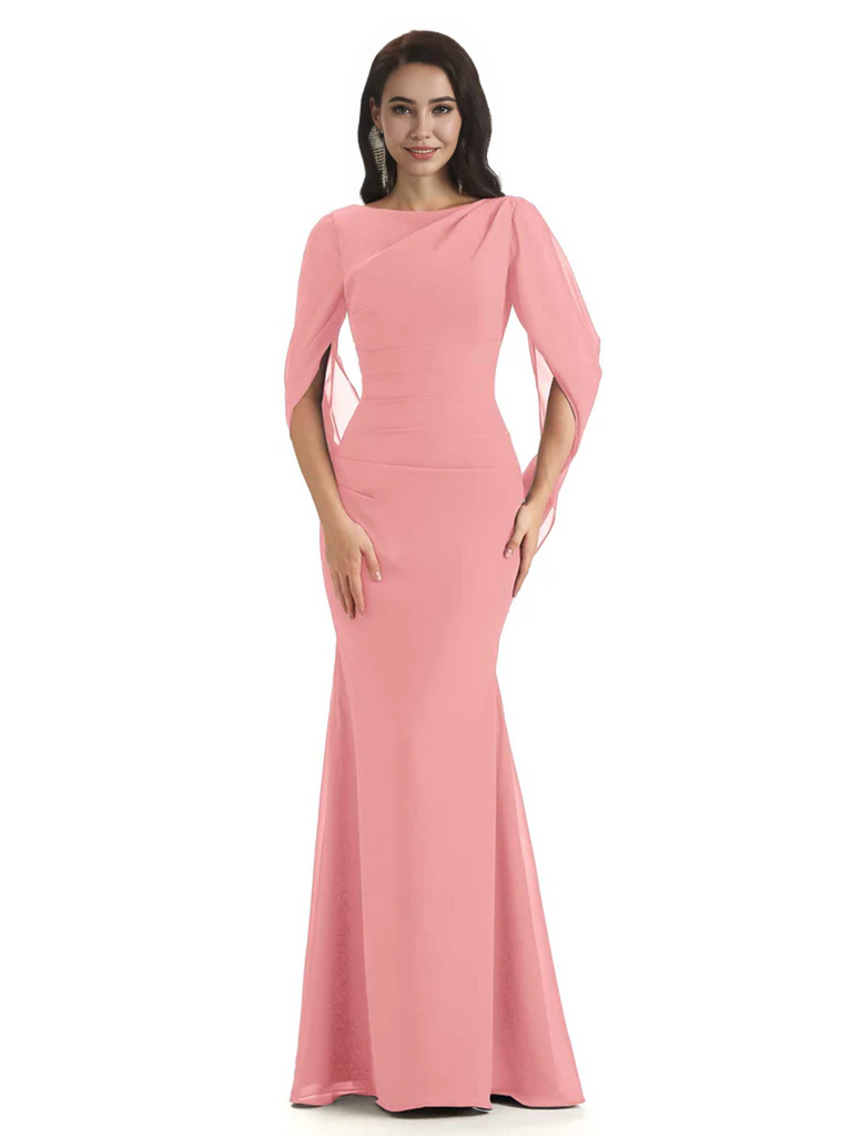 Casual Mermaid Chiffon Half Sleeves Long Mother of The Bride Dresses