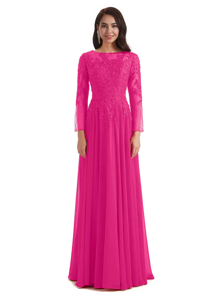Elegant A-line Long Sleeves Lace Long Mother of The Bride Dresses