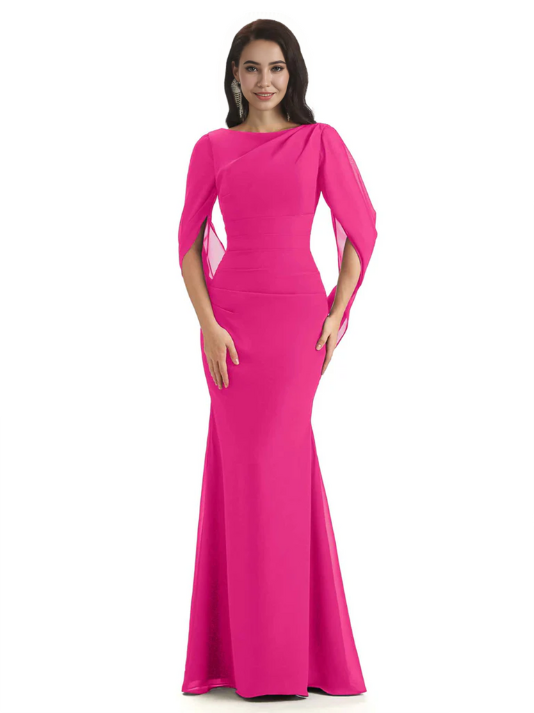 Casual Mermaid Chiffon Half Sleeves Long Mother of The Bride Dresses