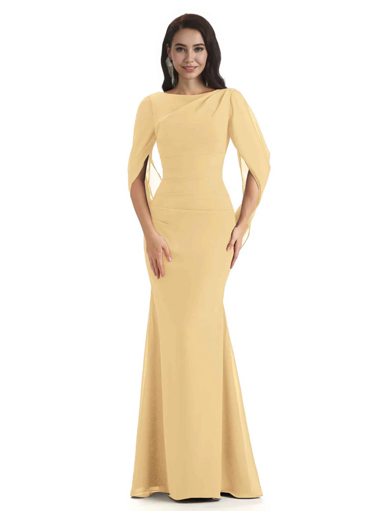 Casual Mermaid Chiffon Half Sleeves Long Mother of The Bride Dresses