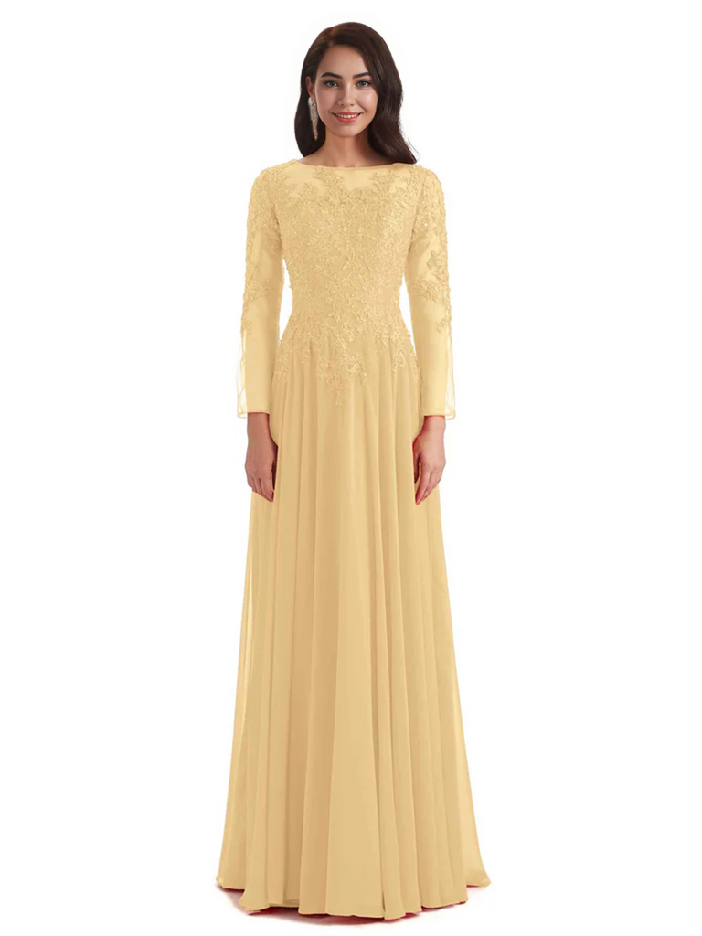 Elegant A-line Long Sleeves Lace Long Mother of The Bride Dresses