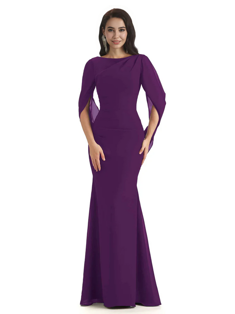 Casual Mermaid Chiffon Half Sleeves Long Mother of The Bride Dresses