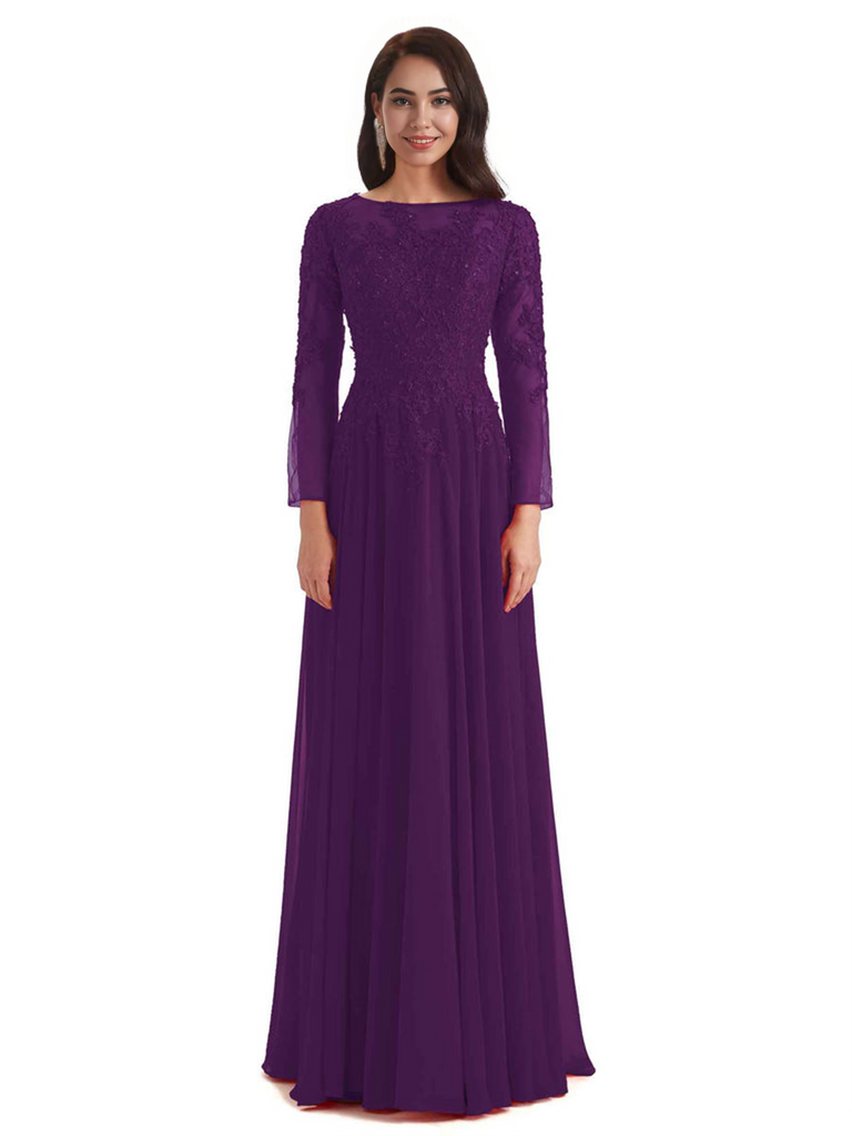 Elegant A-line Long Sleeves Lace Long Mother of The Bride Dresses