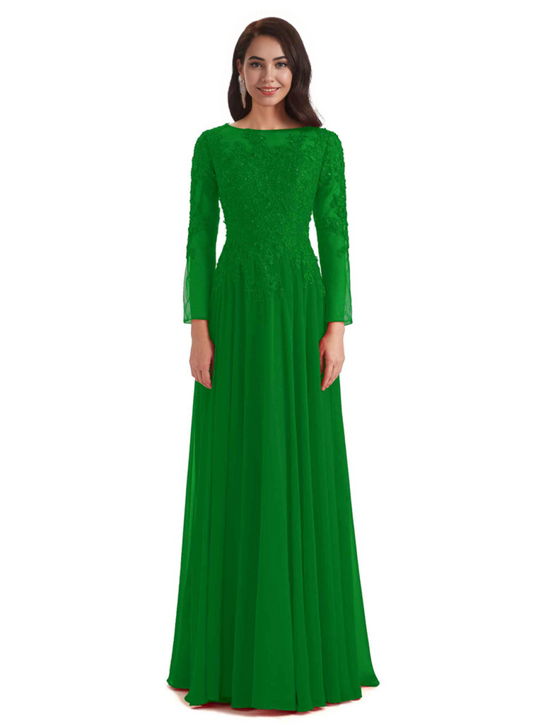 Elegant A-line Long Sleeves Lace Long Mother of The Bride Dresses